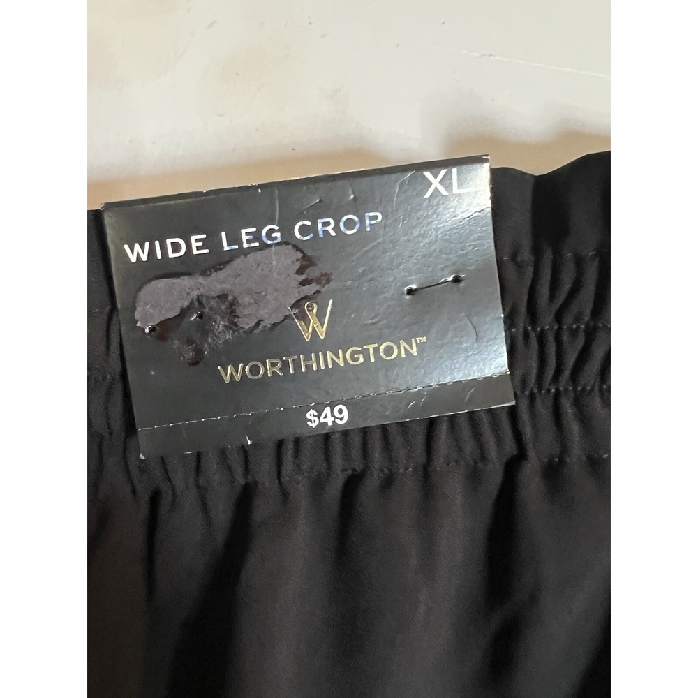 WORTHINGTON‎ WOMENS WIDE LEG CROP SIZE XL PULL ON PLEATED BLACK WORK CAREER - Picture 5 of 7